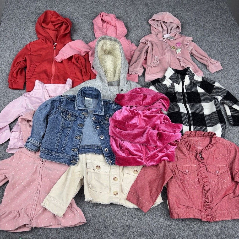 Baby Girls Jackets Coats 12 Months Lot Of 11 Winter Full Zip Mixed Hooded Fleece
